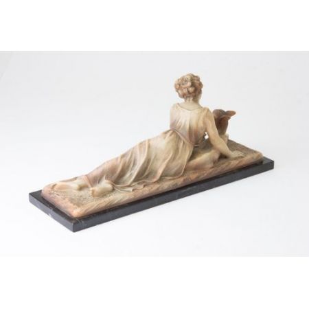 Antike Englische Terrakotta Figur Frau mit Hirsch ca. 19. JH.