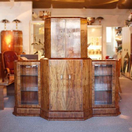 Art deco Antiker Englischer verglaster Cocktailschrank ca. 1930