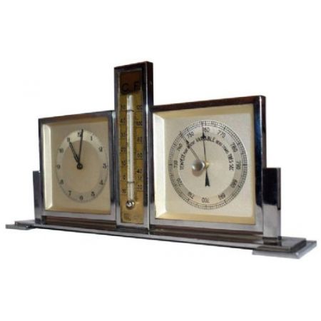 Antike Französische Art-Deco Tischuhr Wetterstation ca. 1930