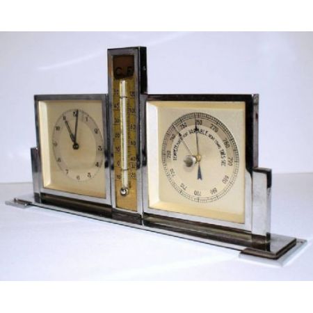 Antike Französische Art-Deco Tischuhr Wetterstation ca. 1930