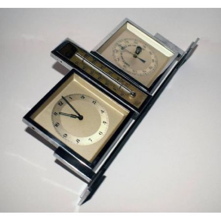 Antike Französische Art-Deco Tischuhr Wetterstation ca. 1930