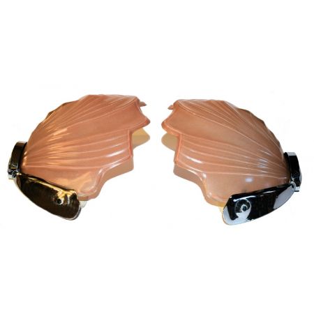 Antikes Englisches Art Deco Paar Chrom Glas Wandleuchten ca. 1930