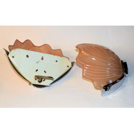 Antikes Englisches Art Deco Paar Chrom Glas Wandleuchten ca. 1930