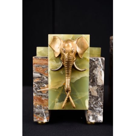 Art Deco Antike Englische dreiteilige Ormolu Elefanten Uhr ca. 1920