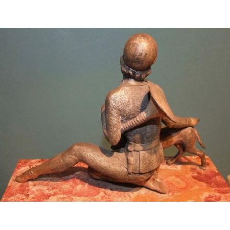Art Deco Kaminuhr Marmor Bronzefiguren "Lady und Jagdhund" französisch antik 1930