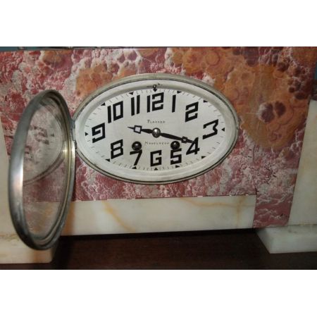 Art Deco Kaminuhr Marmor Bronzefiguren "Lady und Jagdhund" französisch antik 1930