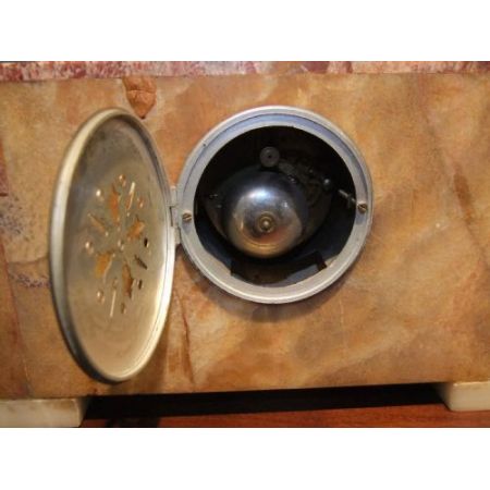 Art Deco Kaminuhr Marmor Bronzefiguren "Lady und Jagdhund" französisch antik 1930