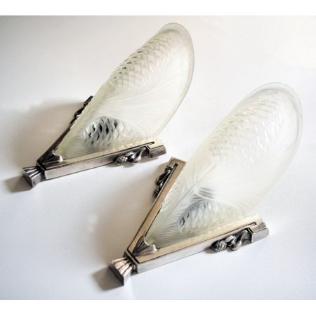 Französische antike Art Deco Wandlampen Bronze Glas ca 1930