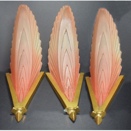 Antike Art Deco Wandlampen Bronze Glas ca 1930