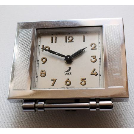 Französische antike Art Deco Uhr Wecker Chrom ca 1930