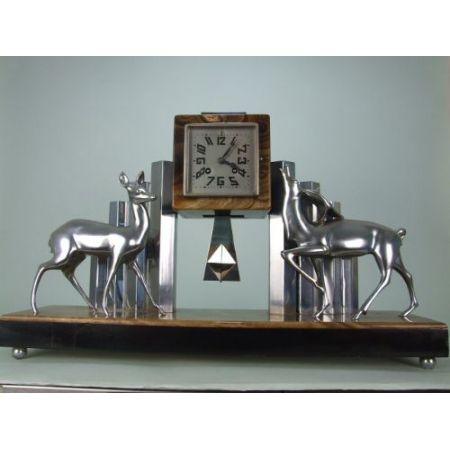 Französische Art Deco Onyx Kaminuhr Bronzefiguren original antik ca 1930