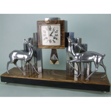 Französische Art Deco Onyx Kaminuhr Bronzefiguren original antik ca 1930