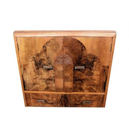 Antiker britischer Art Deco Nussbaum Schrank ca 1930