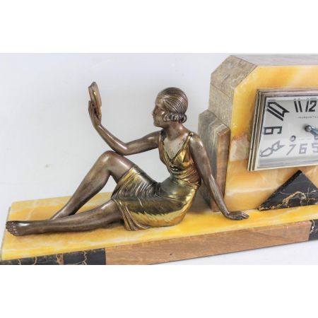 Antike französische Art Deco Uhr Marmor Bronze Figur Chiparus ca 1920
