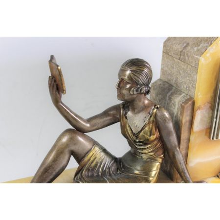 Antike französische Art Deco Uhr Marmor Bronze Figur Chiparus ca 1920