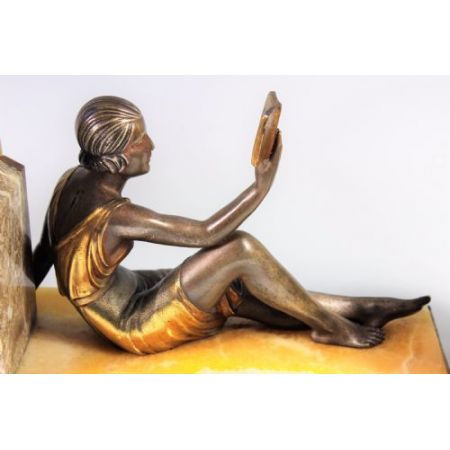 Antike französische Art Deco Uhr Marmor Bronze Figur Chiparus ca 1920