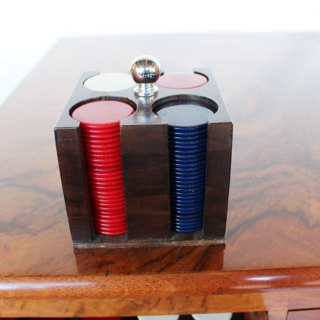 Antiker Englischer Asprey Art Deco Nussbaum Spieltisch ca. 1930