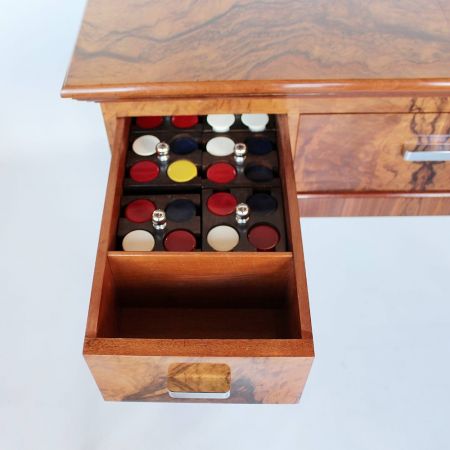 Antiker Englischer Asprey Art Deco Nussbaum Spieltisch ca. 1930