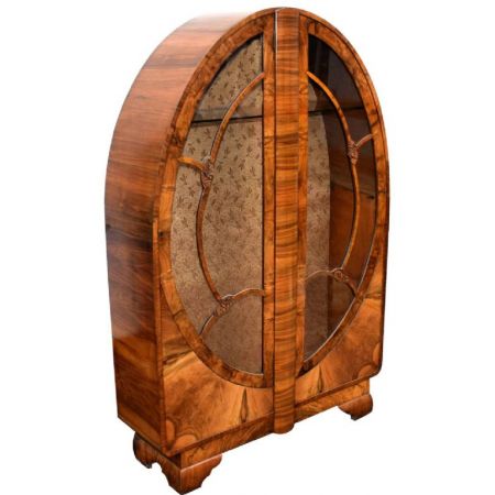 Art Deco Antike Englische Nussbaum Vitrine ca. 1930