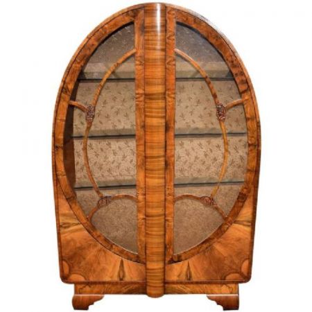 Art Deco Antike Englische Nussbaum Vitrine ca. 1930