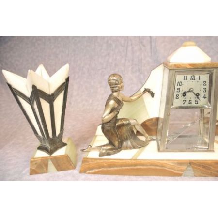 Französische Antike Art Deco Uhr Figurenset ca. 1920