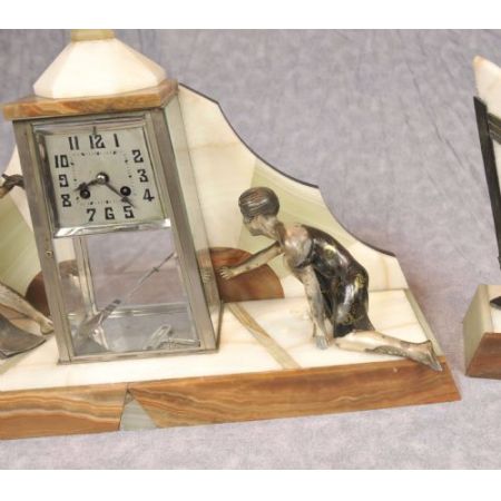 Französische Antike Art Deco Uhr Figurenset ca. 1920