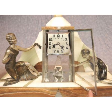 Französische Antike Art Deco Uhr Figurenset ca. 1920