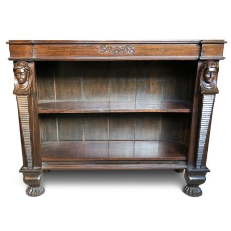 Englisches Antikes Paar Padauk Holz Empire Stil Bücherregale ca. 1930