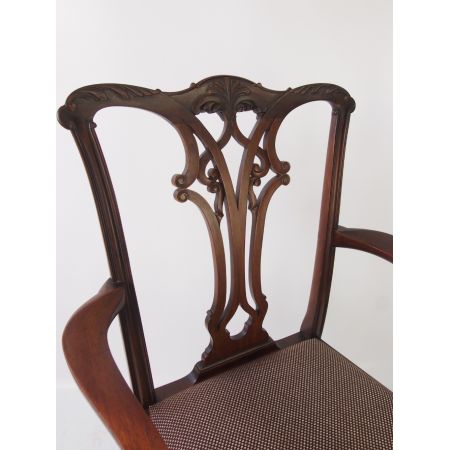 Edwardianischer antiker Chippendale Mahagoni Schreibtisch Stuhl ca 1890