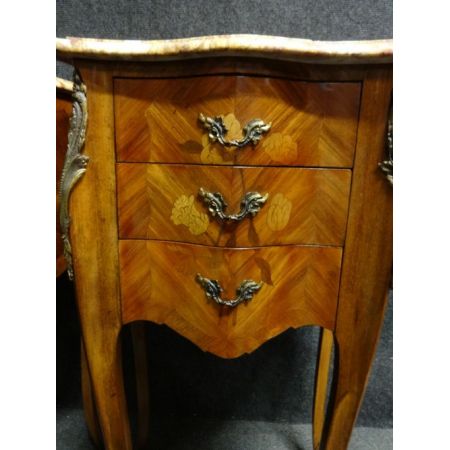 Französische Antike Intarsien Marmor Nachttische ca. 1920