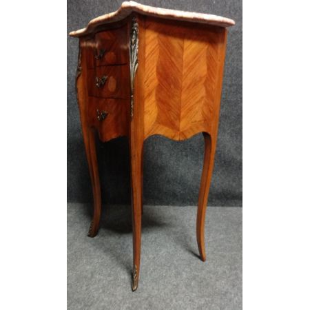 Französische Antike Intarsien Marmor Nachttische ca. 1920