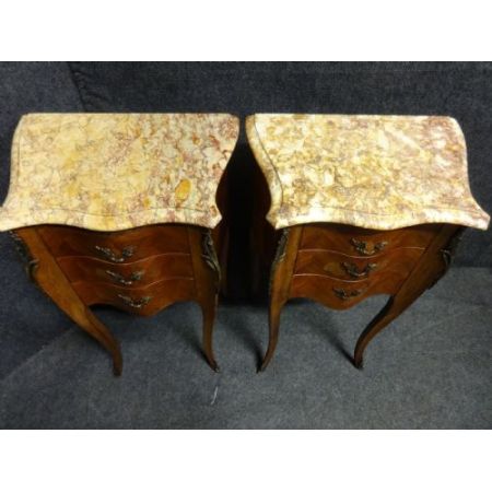 Französische Antike Intarsien Marmor Nachttische ca. 1920