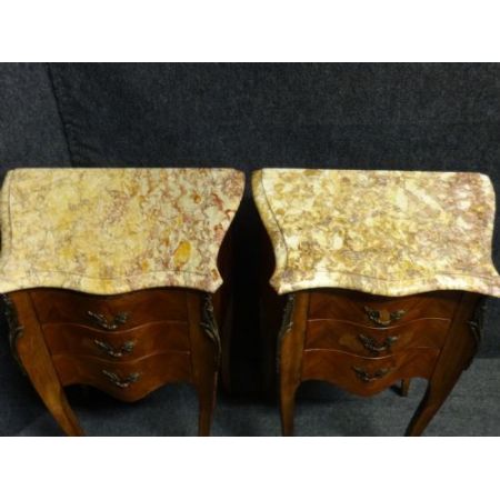 Französische Antike Intarsien Marmor Nachttische ca. 1920