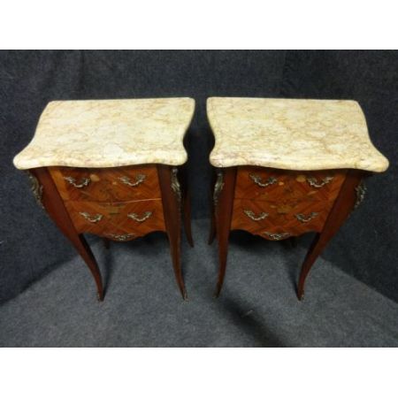 Französisches Antikes Paar Intarsien Nachttische ca. 1920