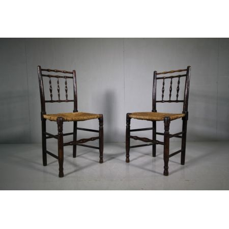 4 Antike Englische Ulmen Esche Esszimmerstühle ca. 19. Jh.