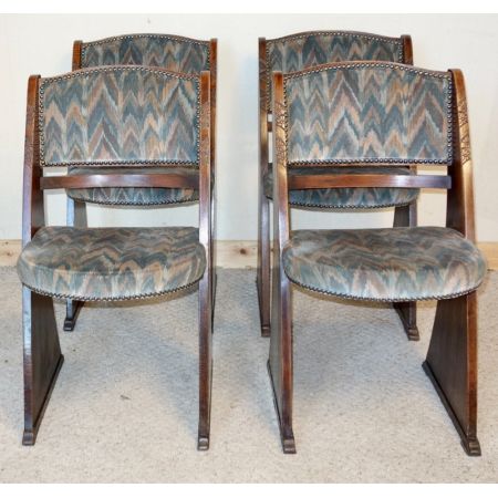 4 Antike Englische Arts & Crafts Eichen Kino Stühle ca. 1920