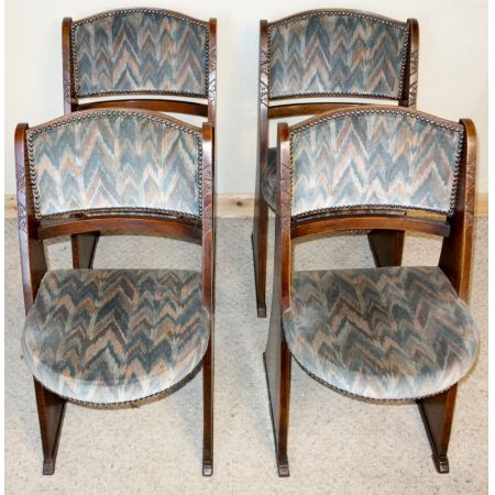 4 Antike Englische Arts & Crafts Eichen Kino Stühle ca. 1920