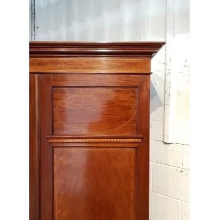 Edwardianischer Antiker Englischer Mahagoni Intarsien Kleiderschrank ca. 1900