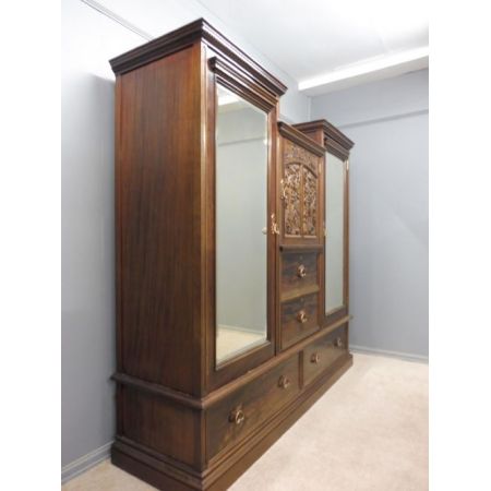 Viktorianischer antiker Mahagoni Kleiderschrank englisch ca 1890