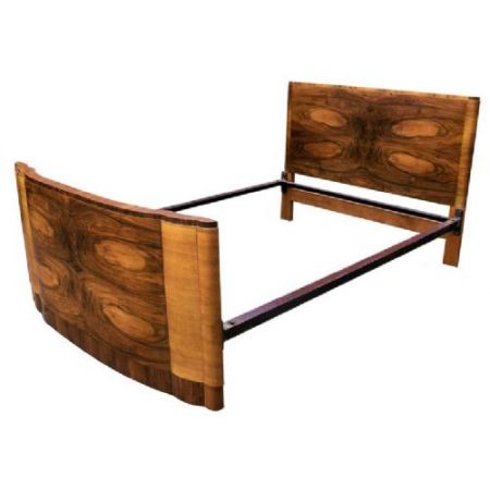 Art Deco Antikes Englisches Nussbaum Doppelbett ca. 1930