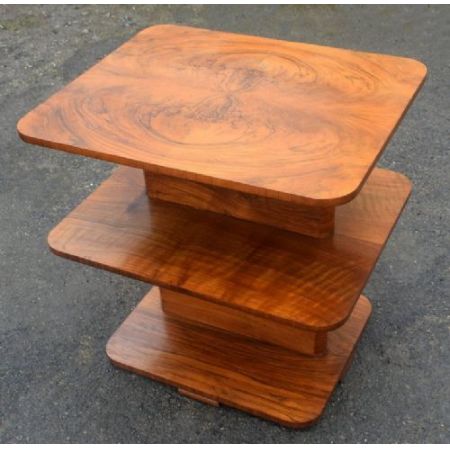 Antiker Art Deco Nussbaum Beistelltisch Bücherregal englisch ca 1930