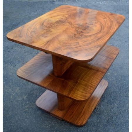 Antiker Art Deco Nussbaum Beistelltisch Bücherregal englisch ca 1930