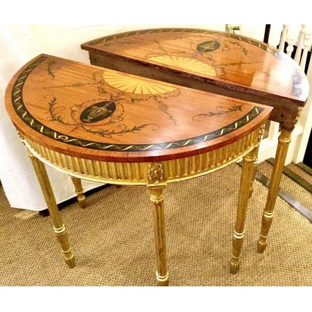 Antike englische Satinholz Konsolentische Beistelltische vergoldet ca 1920