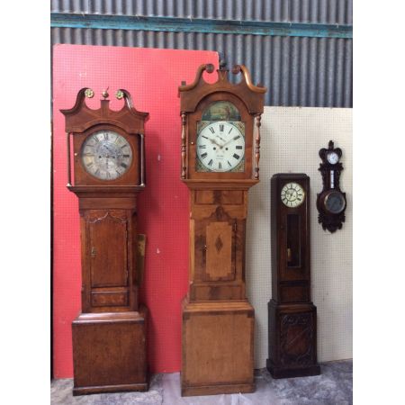 Antike Mahagoni Eiche Intarsien Standuhr englisch ca. 19. JH.