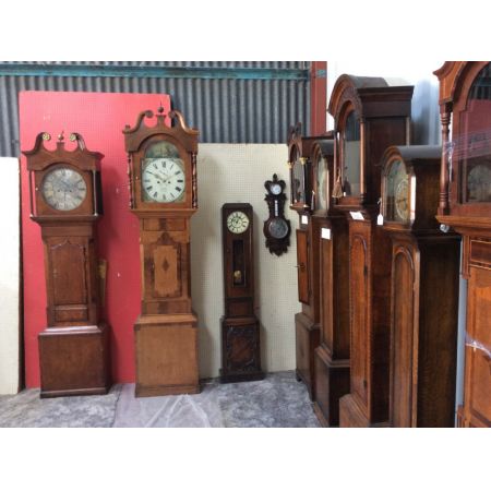 Antike Mahagoni Eiche Intarsien Standuhr englisch ca. 19. JH.