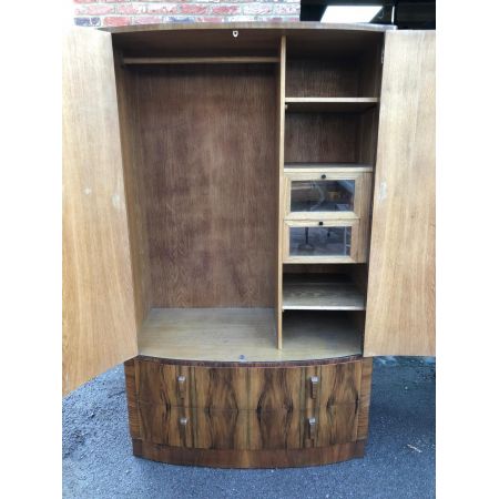 Antiker Art Deco Nussbaum Kleiderschrank englisch Bowfront ca 1930