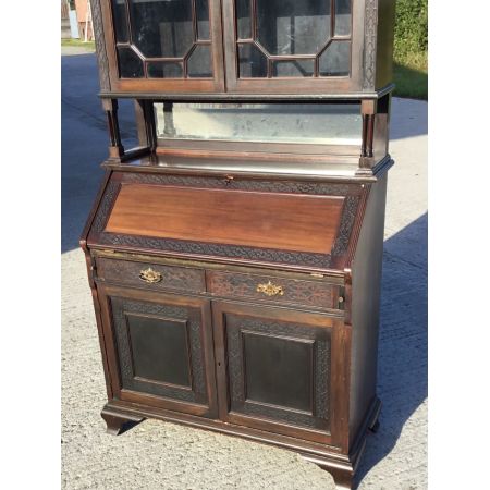Edwardianisches antikes Bureau Bookcase Mahagoni Aufsatzsekretär ca 1890