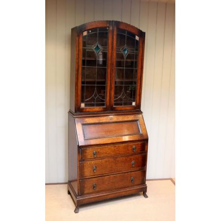 Antikes Art Deco Eichen Bureau Bookcase Sekretär Bücherschrank englisch ca 1930