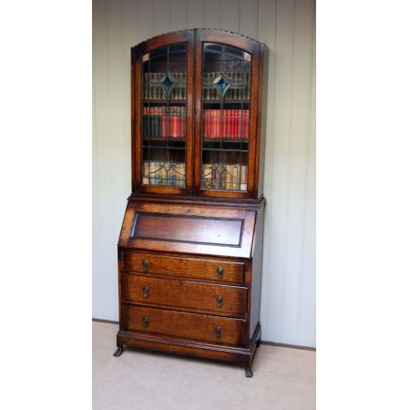 Antikes Art Deco Eichen Bureau Bookcase Sekretär Bücherschrank englisch ca 1930