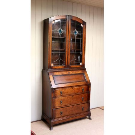 Antikes Art Deco Eichen Bureau Bookcase Sekretär Bücherschrank englisch ca 1930